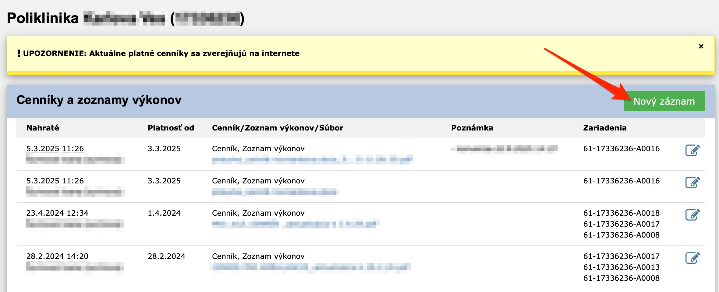 zoznam nahraných cenníkov
