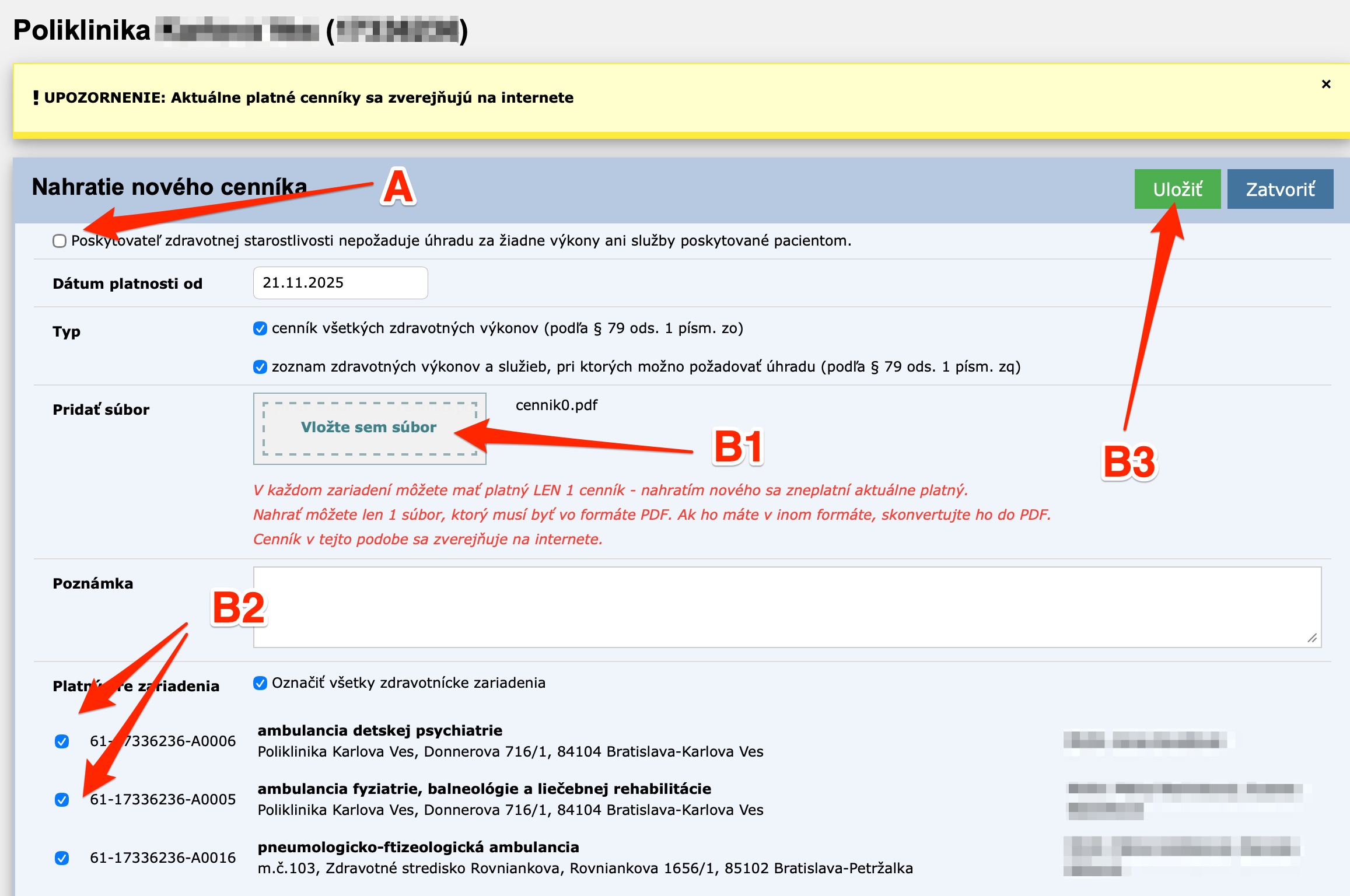 formulár nového cenníka