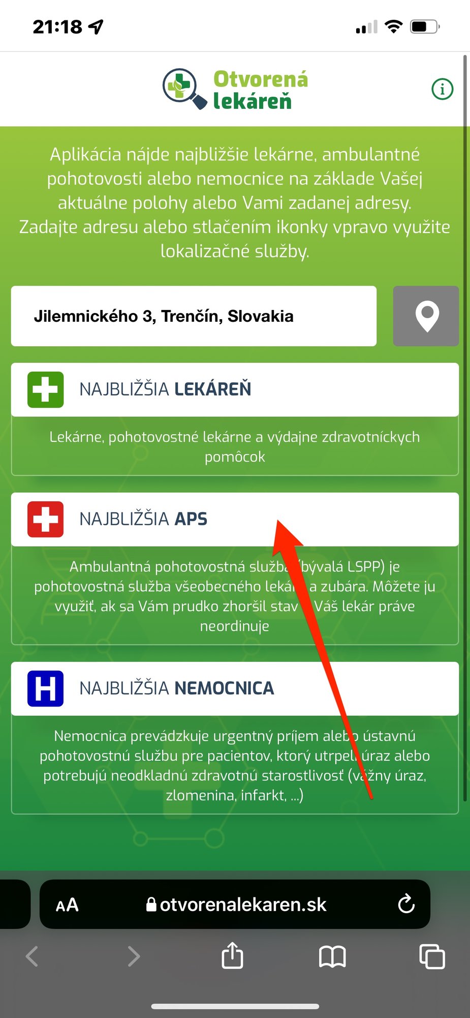obrázok výberu hľadania APS