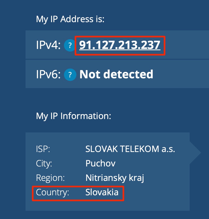 Ukážka IP adresy na webe